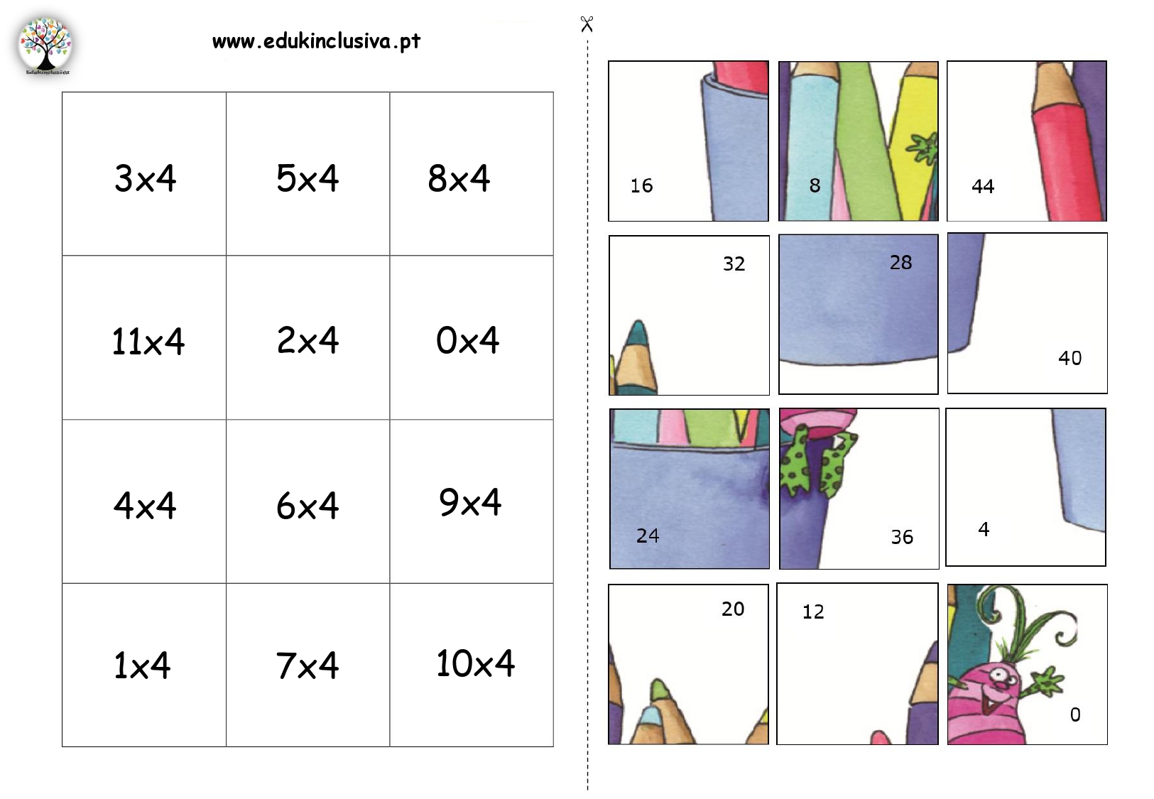 Aprendendo a tabuada de multiplicação de 4 jogando