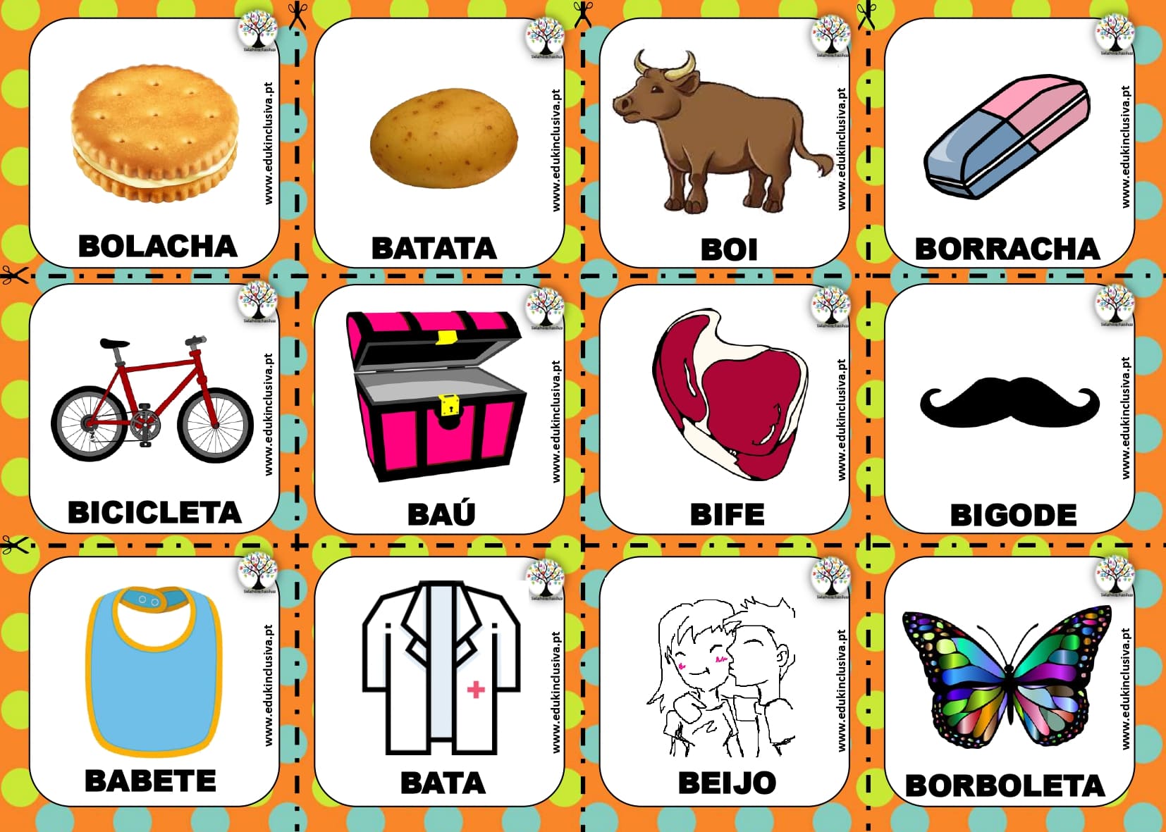 Cartões Linguagem - Fonema /b/ Inicial ⋆ EduKinclusiva